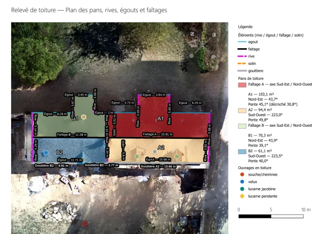orthophoto avec légende et  prise de cotes