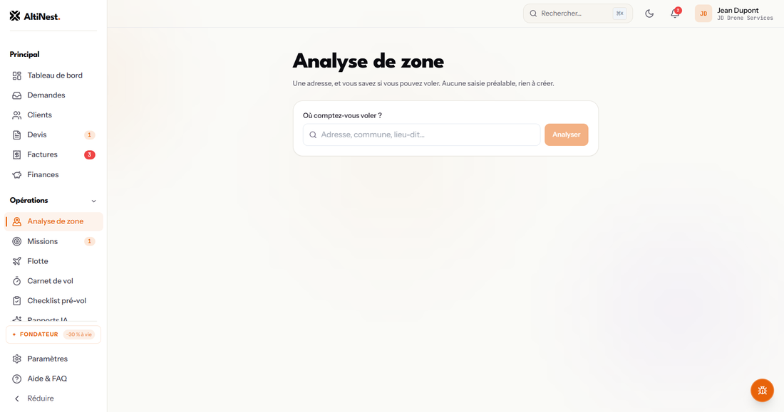L'analyse d'une zone : le verdict, les couches réglementaires et ce qui reste à vérifier.