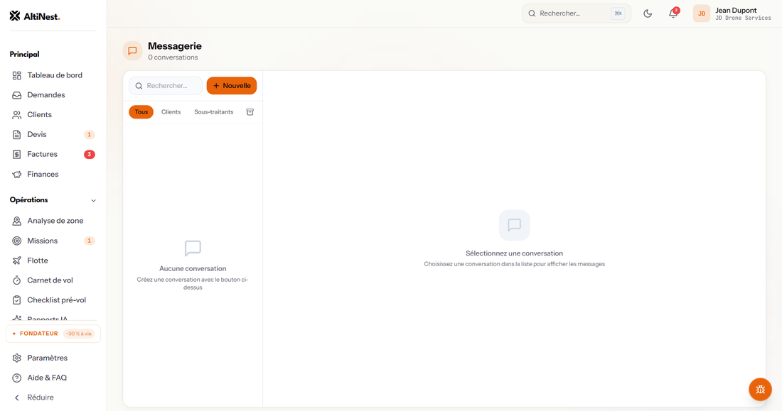 Les échanges rattachés au client et à la mission.